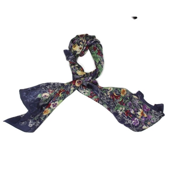 Kenzo Purple And Blue Floral Silk Scarf KENZO Beautifully Ornate Violet Blue Floral Garden Silk Scarf - 790